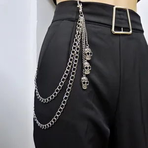 Punk gothic multi-layer metal pants chain with skull pendants, retro hip-hop waist chain for daily wear.