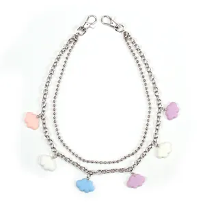 Detailed view of the double-layer metal chain with colorful cloud pendants and clasps.