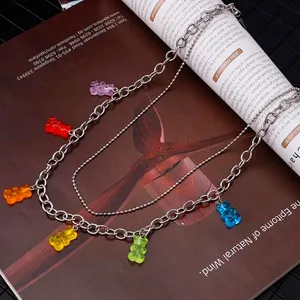 Multi-layer metal chain waist belt with colorful acrylic gummy bear pendants fashion.