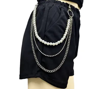 Multi-layer imitation pearl waist chain punk metal pants chain for women hot girl style accessory