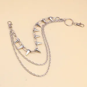 Punk style multi-layer metal pants chain with spikes, cool hip hop waist chain accessory.