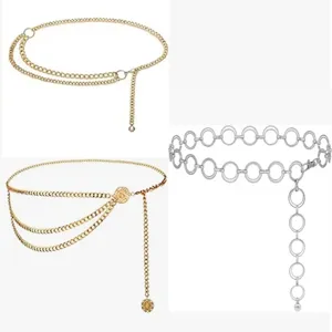 Women multi-layer metal waist chain body chain jewelry, fashionable adjustable belt.