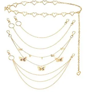 Women Fashion Metal Waist Chain Set Multi-Layer Body Chain Hip Hop Y2K Butterfly Waist Belt Body Jewelry Gift