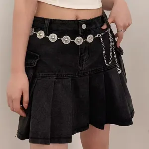 Vintage silver metal waist chain body chain adjustable belly chain for women denim skirt