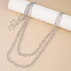 Silberne Metall mehrschichtige Taillenkette Punk Hosenkette mit Stern Anhänger für Damen.