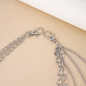 Details of punk multi-layer silver metal pant chain, retro waist chain accessory for women.