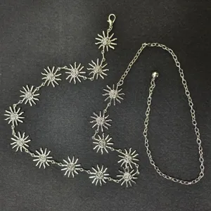 Silver tone metal sun face charm waist chain adjustable body chain detail display