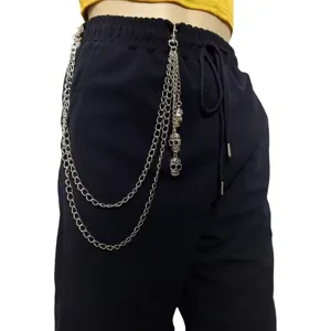 Punk multi-layer metal waist chain with vintage skull pendants for women edgy street style pants chain accessory