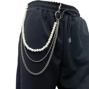 Women Punk Artificial Pearl Metal Waist Chain Multi Layer Body Chain Fashion Pants Chain Trendy Streetwear Jewelry