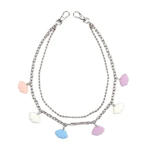 Fashion double layer metal pants chain with colorful resin charms for women trendy streetwear