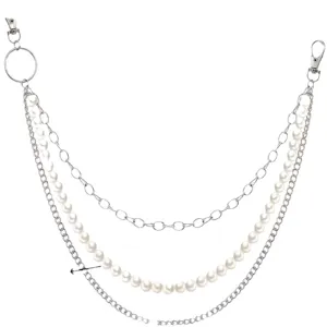 Punk style multi-layer imitation pearl waist chain metal pants chain fashion jewelry