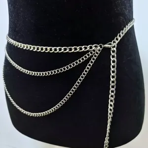 Retro multi-layer silver metal waist chain body chain for women fashion apparel accessories.