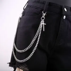 Πunk μεταλλική αλυσίδα παντελονιού πολλαπλών στρώσεων με σταυρό για hip-hop στυλ.