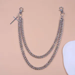 Punk style διπλής στρώσης μεταλλική αλυσίδα παντελονιού με κρεμαστό σταυρό, hip-hop.