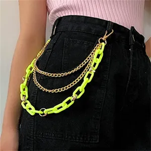 Punk Hip Hop Colorful Chain Geometric Ring Versatile Metal Pants Chain Streetwear Fashion Body Jewelry Waist Chain