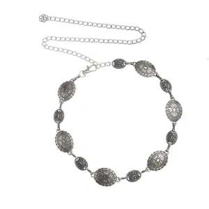 Vintage silver metal waist chain boho body chain for women adjustable decorative jewelry