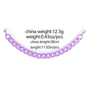Purple acrylic chain detail view, bag strap and hat chain accessory, 28cm length.