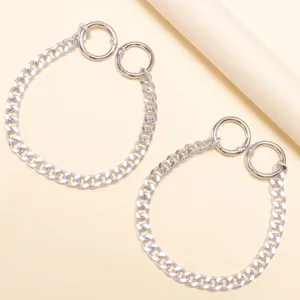 Silver metal shoe chains with spring rings, minimalist fashion sneaker decor accessories.