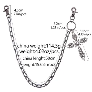 Trendy rhinestone cross pants chain metal wallet chain hip hop gothic trousers jewelry 50cm