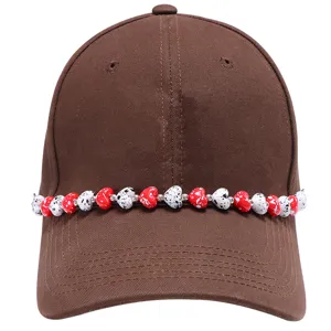 Heart beaded baseball cap chain detail, fashion acrylic heart hat accessory for women daily wear.