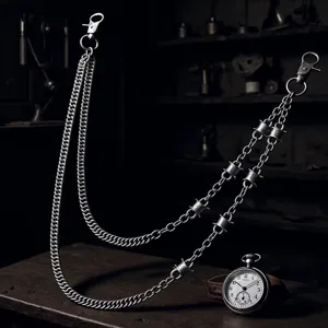 Punk Stil Metall Dornen Taille Kette Mehrschichtige Hose Kette Detail mit Taschenuhr.