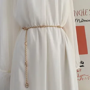 Ceinture chaîne en métal doré élégante avec design de maillons, accessoire de taille chic.