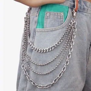 Cadena de pantalón de metal de múltiples capas estilo hip hop para hombre y mujer, accesorio.