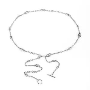 Ceinture chaîne en métal argenté avec design d'ancre et fermoir T pour les femmes.