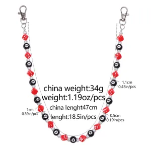 Punk Stil Hip Hop Hosenkette mit roten Wuerfeln und schwarzen 8-Ball Anhaengern, Taillenkette.