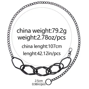 Fashion chunky metal waist chain for women, black geometric chain belt adjustable.