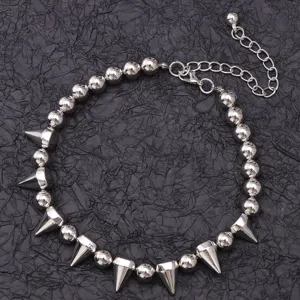 Punk style metal ball and cone spike choker necklace unisex streetwear cool silver jewelry accessory