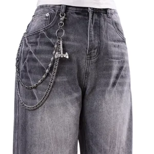 Catena pantaloni punk in metallo accessorio streetwear denim con ciondolo ad ascia.