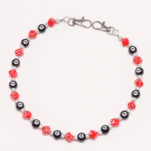 Coole Hip-Hop Hosenkette mit schwarzen 8-Ball und roten Würfel Perlen für Herren Streetwear