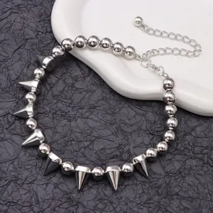 Punk silver metal ball and cone spike choker necklace for women alternative jewelry accessory