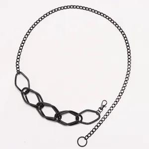 Women fashion black metal chain belt geometric design statement waist chain accessory
