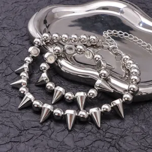 Punk gothic silver ball chain spike choker necklace, edgy cool unisex jewelry piece for daily wear.