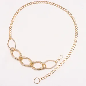 Elegant gold metal waist chain belt for women stylish geometric chunky link jewelry
