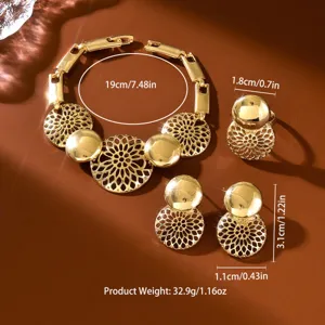 Elegante Dubai Oro Gioielli Set Bracciale Anello Orecchini arabi Matrimonio Regalo