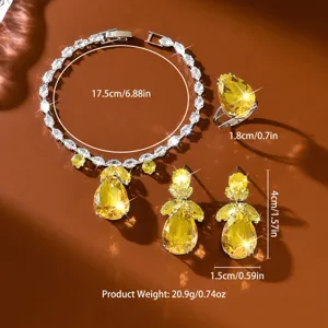 Set di gioielli da sposa con collana anello orecchini in pietra gialla e strass