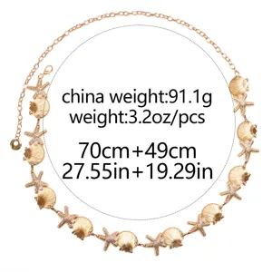 Bohemian gold metal seashell pearl starfish waist chain belt accessory for women and girls
