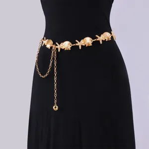 Bohemian gold metal waist chain with seashell starfish pearl charms for women beach wear dress accessory