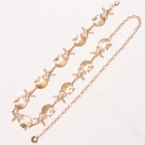Bohemian gold metal seashell and pearl starfish waist chain, exquisite detail design for dress.