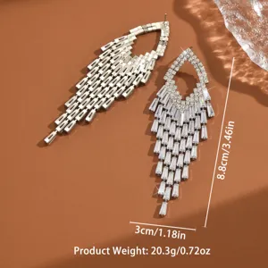 Orecchini pendenti lunghi in strass argento lusso scintillante cristallo pendenti da donna