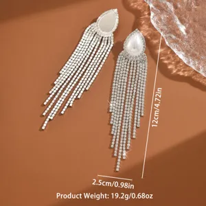 Lunghi orecchini con nappe in strass eleganti gioielli da banchetto per donna