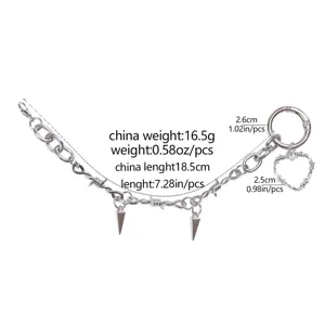 Punk style silver barbed wire boot chain with heart pendant and metal shoe chain accessories.
