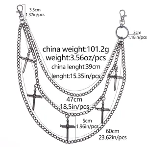 Punk gothic multi-layer cross chain pants hip hop metal trouser chain wallet accessories