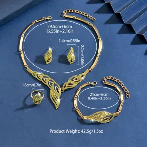 Set di gioielli di lusso foglia verde cristallo collana orecchini bracciale donna