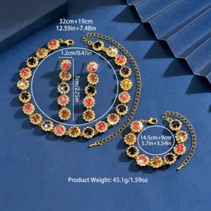 Impresionante conjunto de joyas de estrás multicolor collar pendientes pulsera con medidas