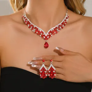 Fashion rhinestone necklace earrings set bridal wedding crystal jewelry accessories
