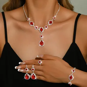 Set di gioielli con goccia di strass rossi collana orecchini matrimonio festa di nozze